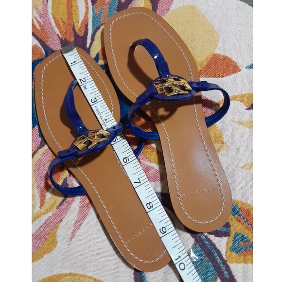 Tory Burch Mini Miller Gold Blue Sandals Brazil sz 8M - Picture 9 of 10